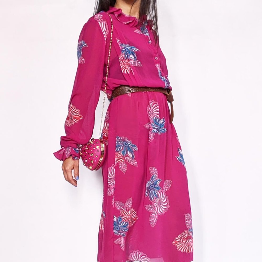 Vintage Jean Clair fuchsia sheer dress